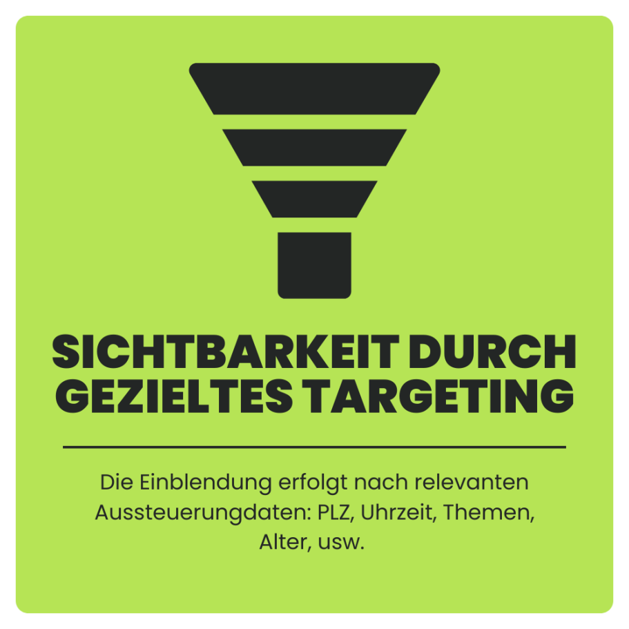 Sichtbarkeit durch gezieltes Targeting mit relevanten Ausspielungsdaten.