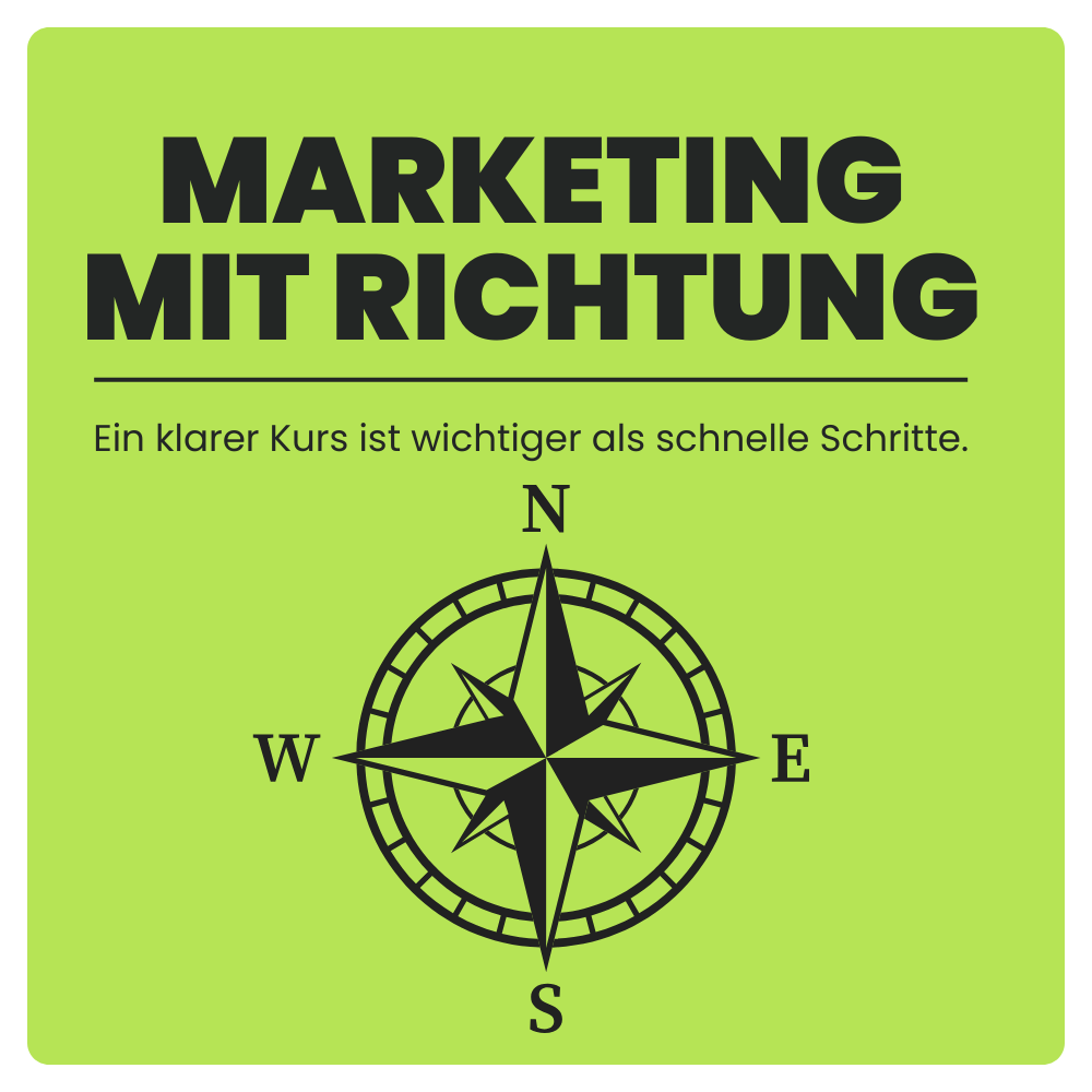 Grafik mit Kompass als Sinnbild für Marketing mit klarer Strategie und langfristiger Ausrichtung.