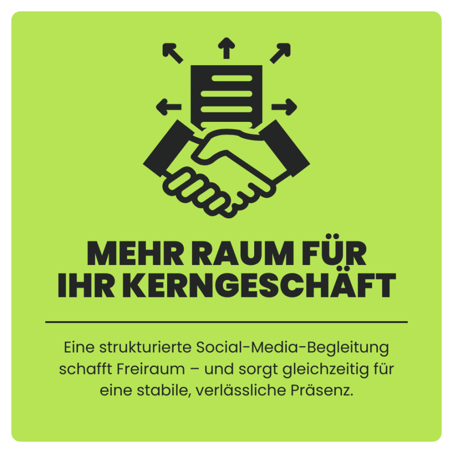 Warum Social Media auslagern?

Outsourcing spart Zeit und sorgt für konstante Sichtbarkeit.
